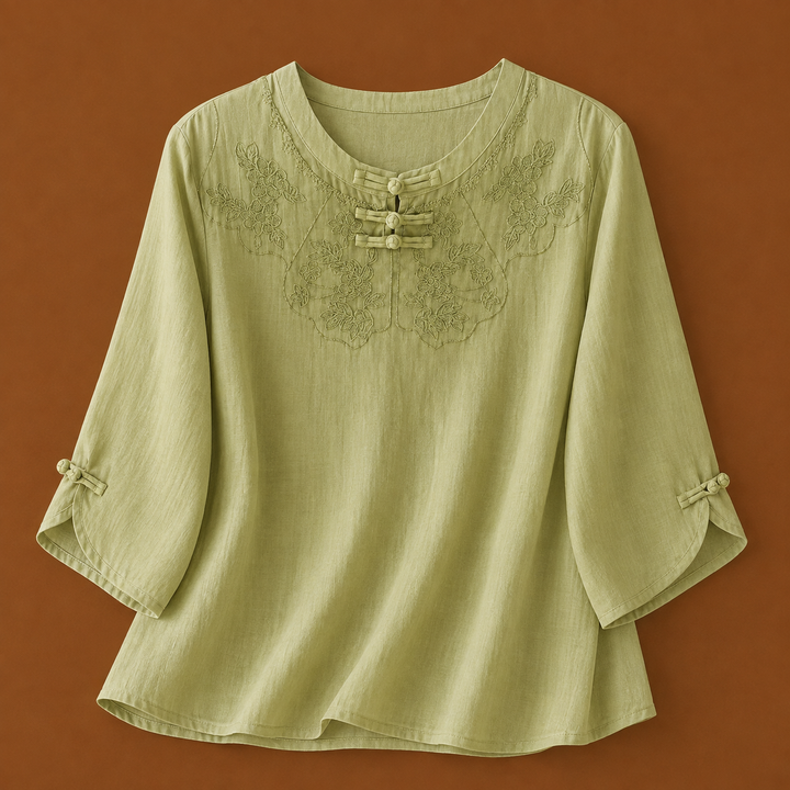 Meilin | Floral Cotton Linen Blouse - Helen & Olivia Manhattan