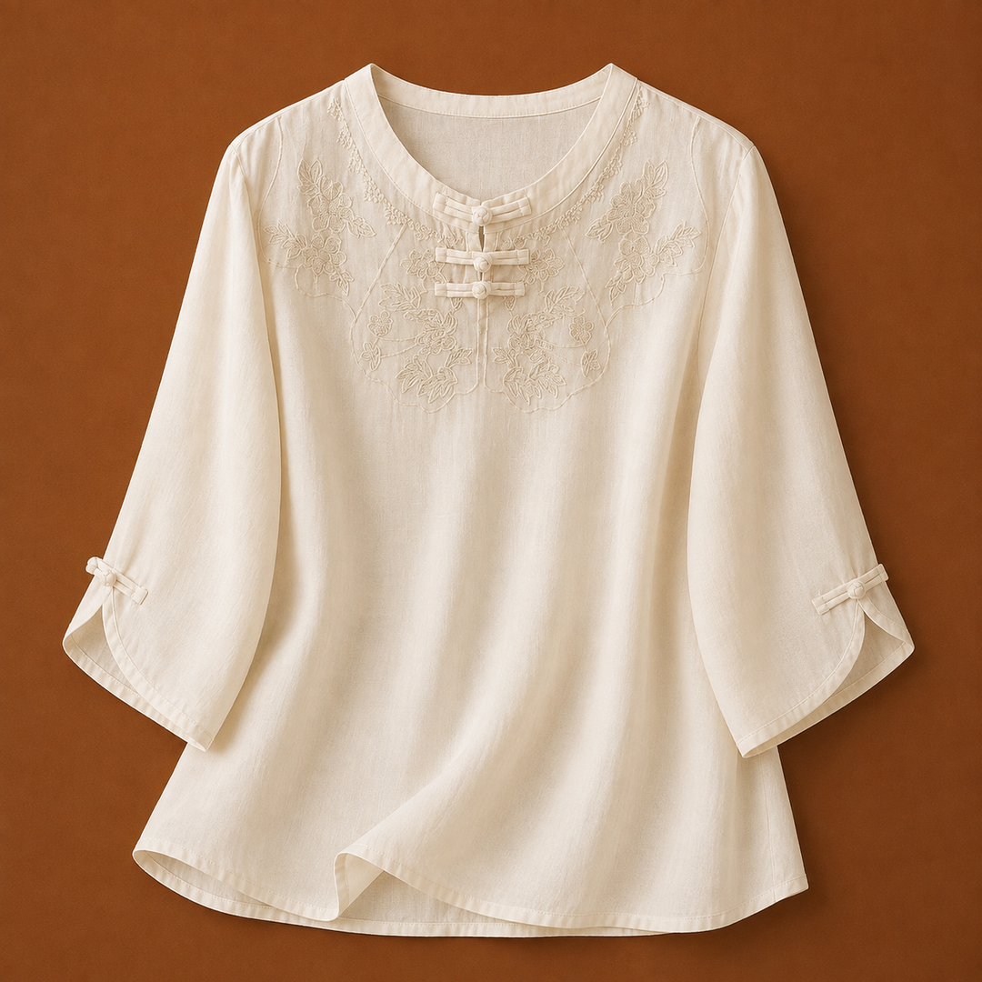 Meilin | Floral Cotton Linen Blouse - Helen & Olivia Manhattan
