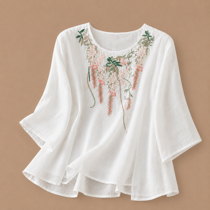 Isabeau | Floral Cotton Linen Blouse - Helen & Olivia Manhattan