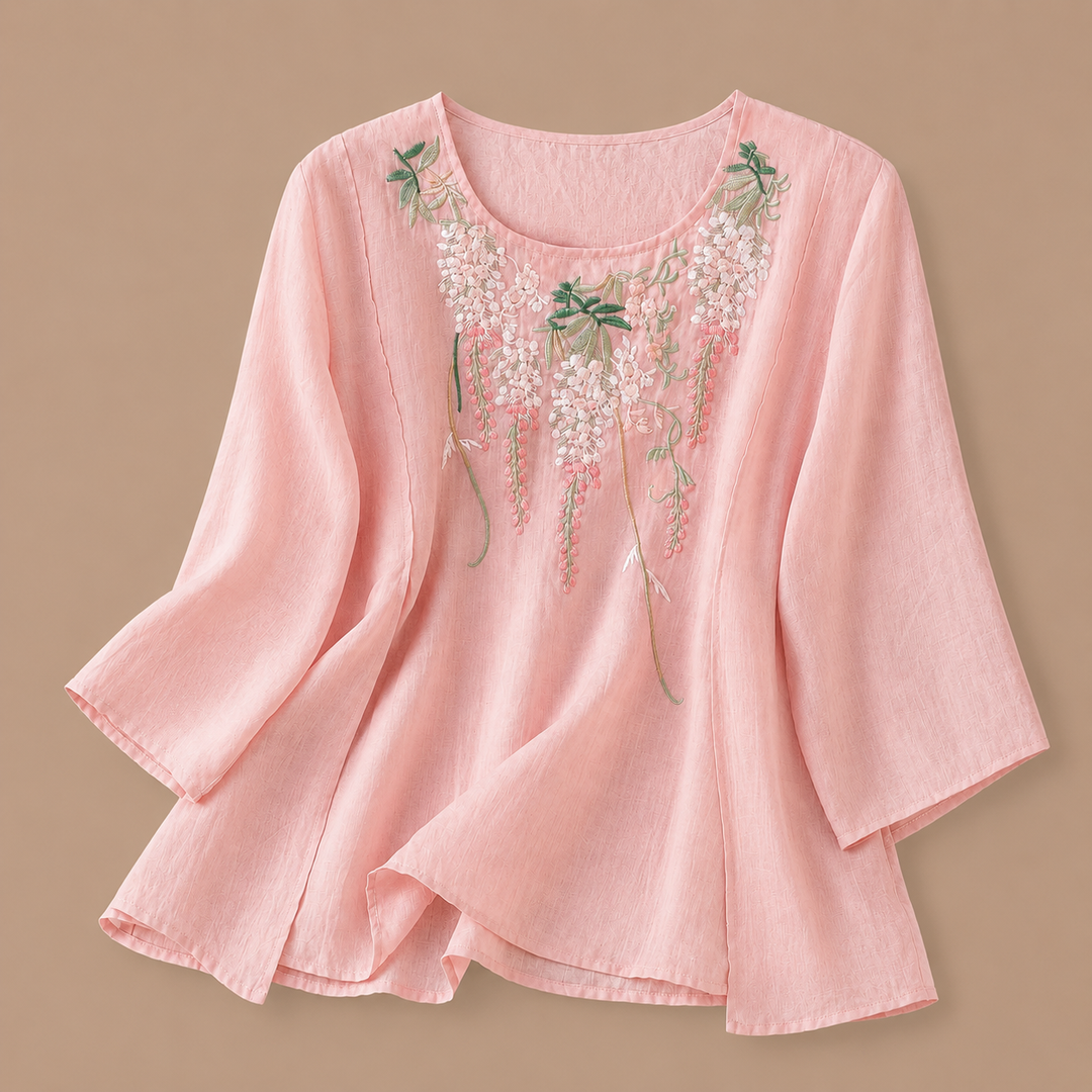 Isabeau | Floral Cotton Linen Blouse - Helen & Olivia Manhattan