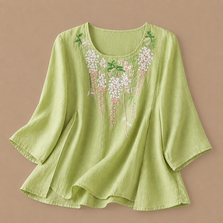 Isabeau | Floral Cotton Linen Blouse - Helen & Olivia Manhattan