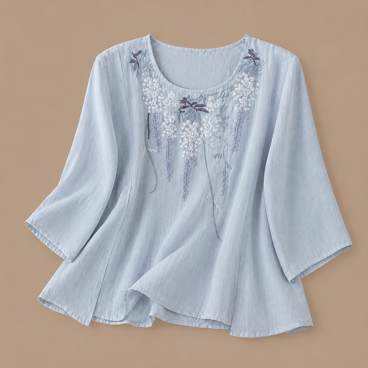 Isabeau | Floral Cotton Linen Blouse - Helen & Olivia Manhattan
