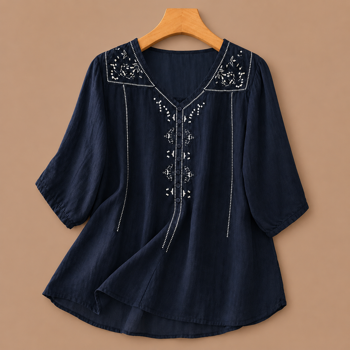 Aviva | Cotton Linen Blouse - Helen & Olivia Manhattan