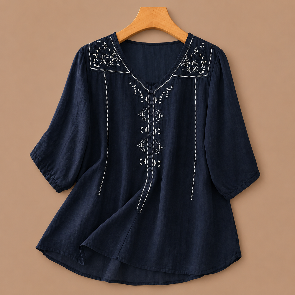 Aviva | Cotton Linen Blouse - Helen & Olivia Manhattan