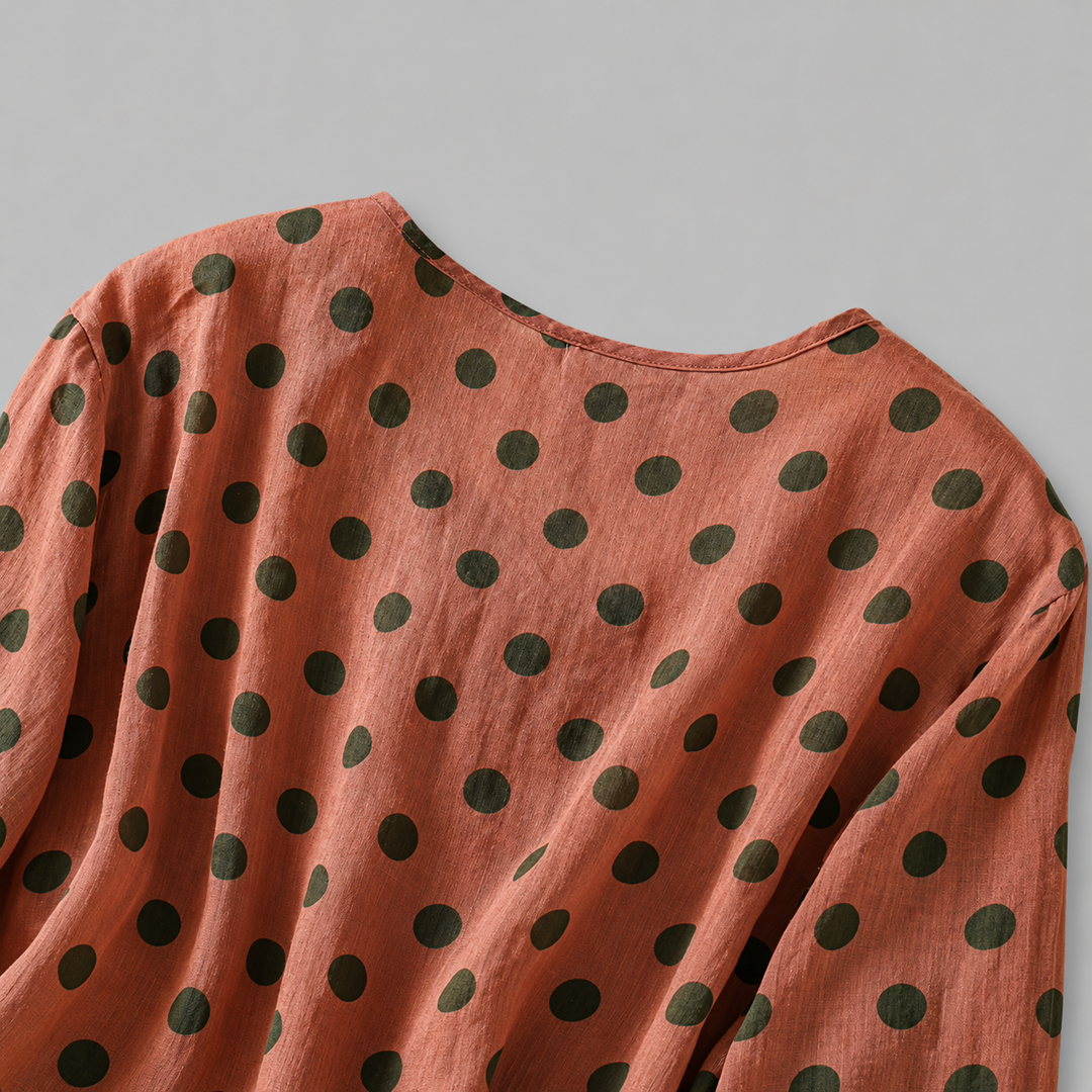 Celine | Cotton Linen Polka Dot Blouse - Helen & Olivia Manhattan
