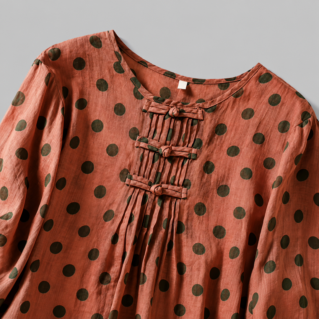Celine | Cotton Linen Polka Dot Blouse - Helen & Olivia Manhattan