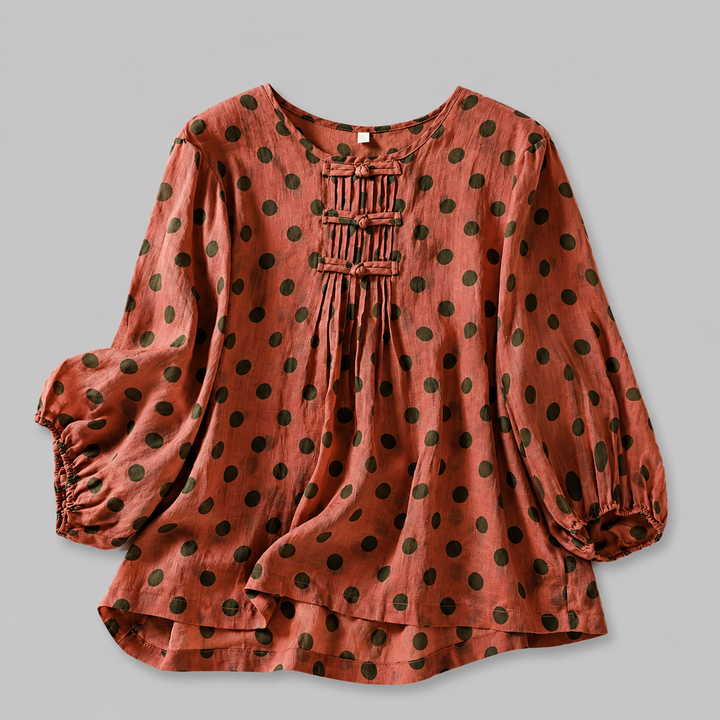 Celine | Cotton Linen Polka Dot Blouse - Helen & Olivia Manhattan