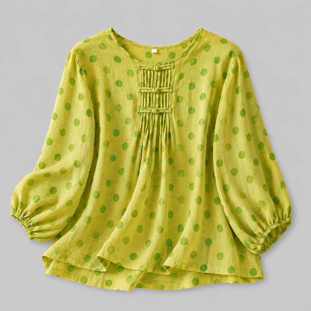 Celine | Cotton Linen Polka Dot Blouse - Helen & Olivia Manhattan