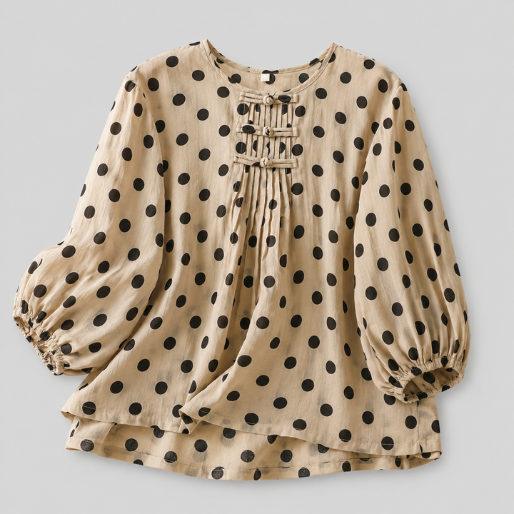 Celine | Cotton Linen Polka Dot Blouse - Helen & Olivia Manhattan
