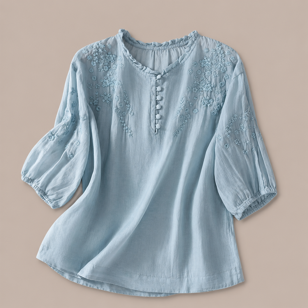 Nell | Floral Cotton Linen Blouse - Helen & Olivia Manhattan