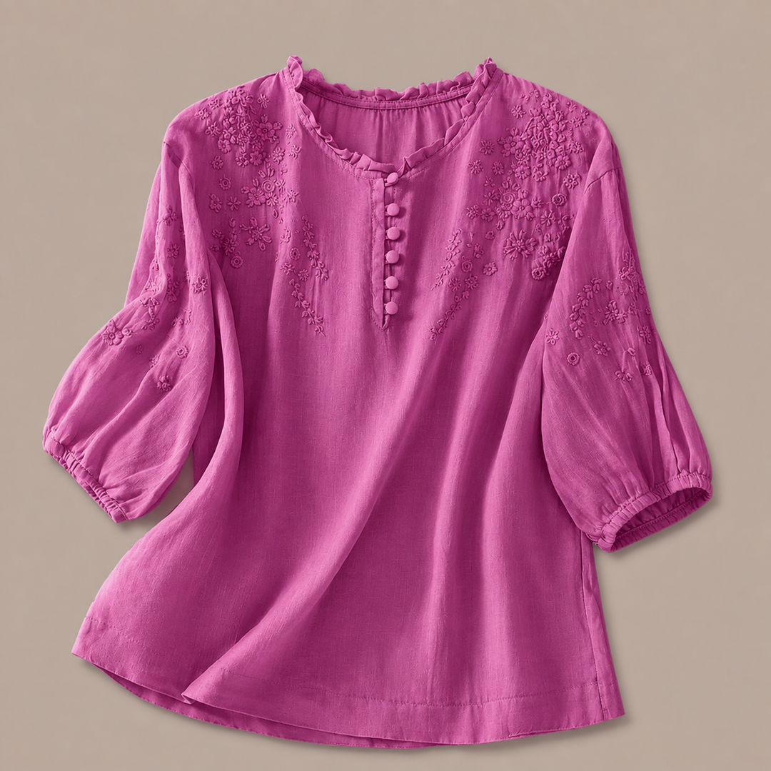 Nell | Floral Cotton Linen Blouse - Helen & Olivia Manhattan