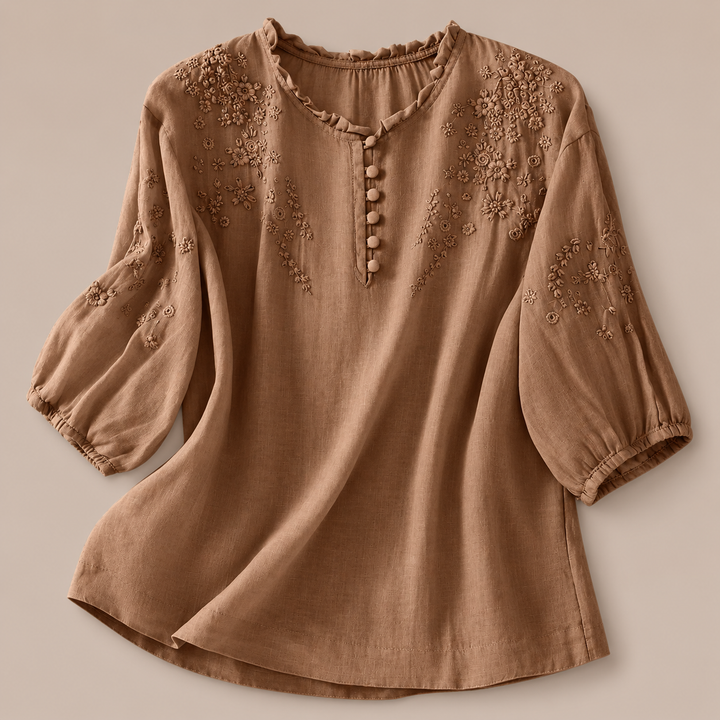 Nell | Floral Cotton Linen Blouse - Helen & Olivia Manhattan