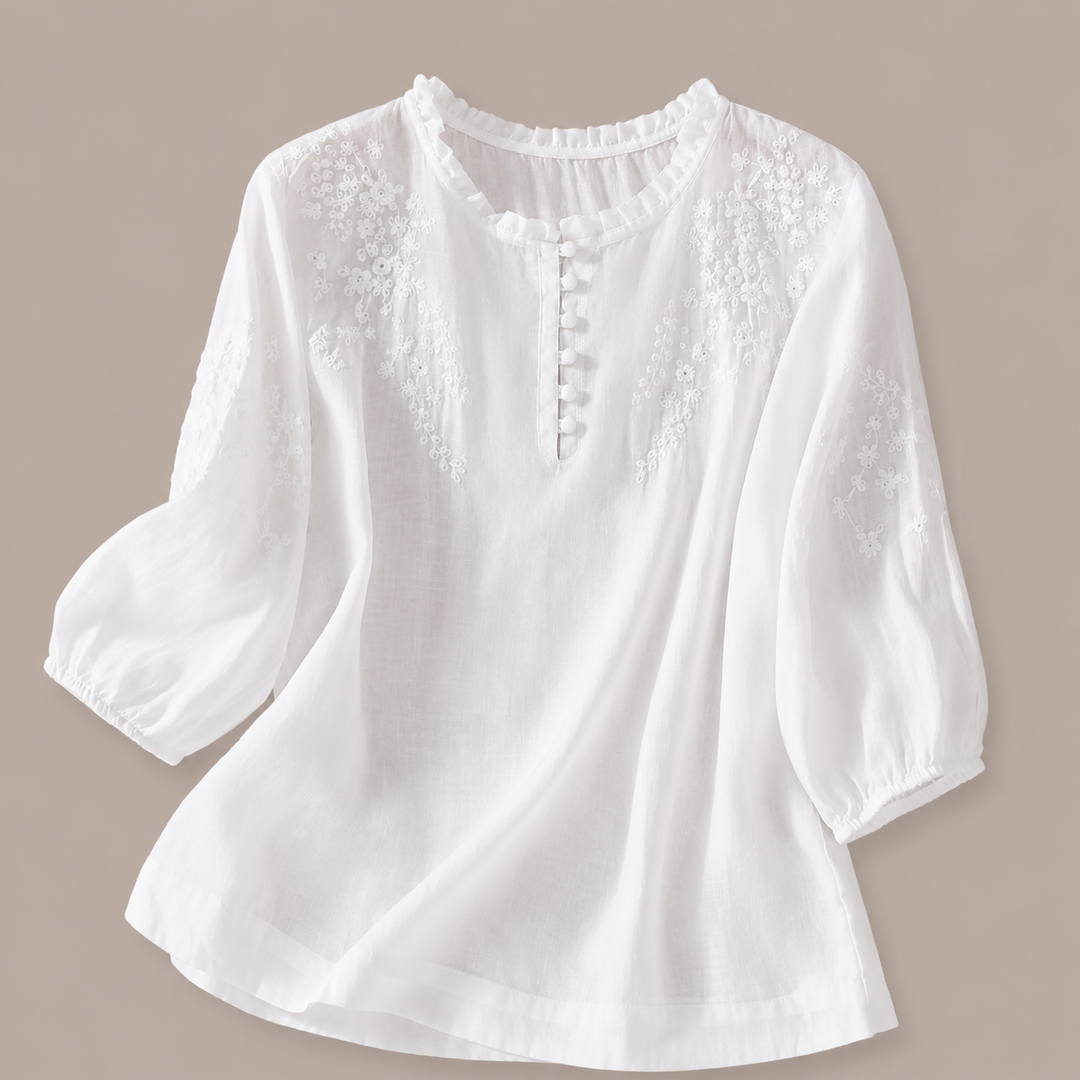 Nell | Floral Cotton Linen Blouse - Helen & Olivia Manhattan