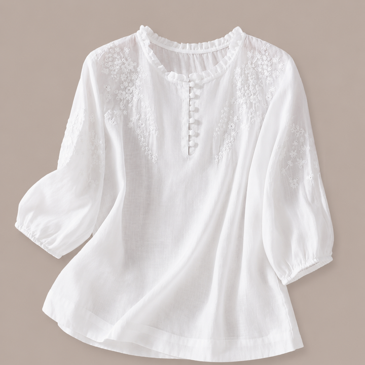 Nell | Floral Cotton Linen Blouse - Helen & Olivia Manhattan