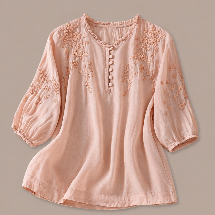 Nell | Floral Cotton Linen Blouse - Helen & Olivia Manhattan