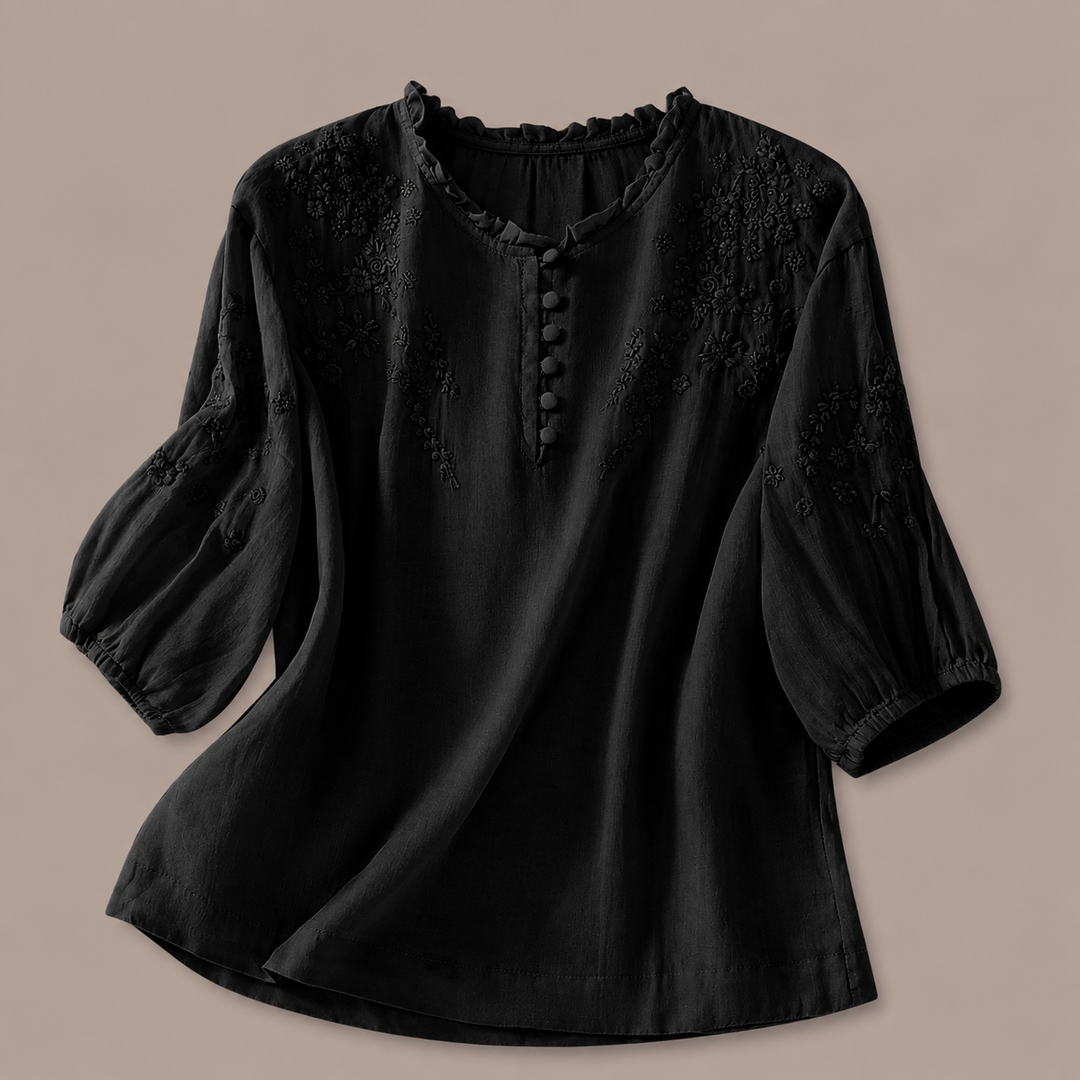 Nell | Floral Cotton Linen Blouse - Helen & Olivia Manhattan