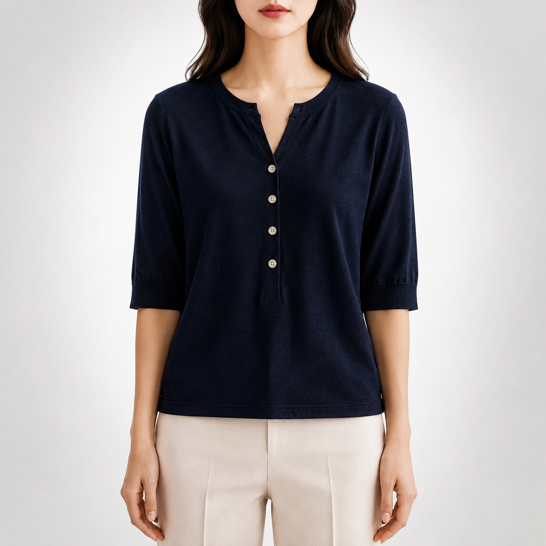 Ada | Split Neck Knit Top - Helen & Olivia Manhattan