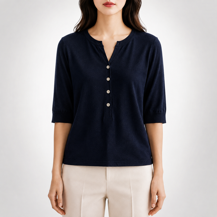 Ada | Split Neck Knit Top - Helen & Olivia Manhattan