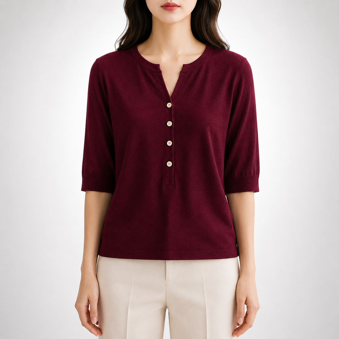 Ada | Split Neck Knit Top - Helen & Olivia Manhattan