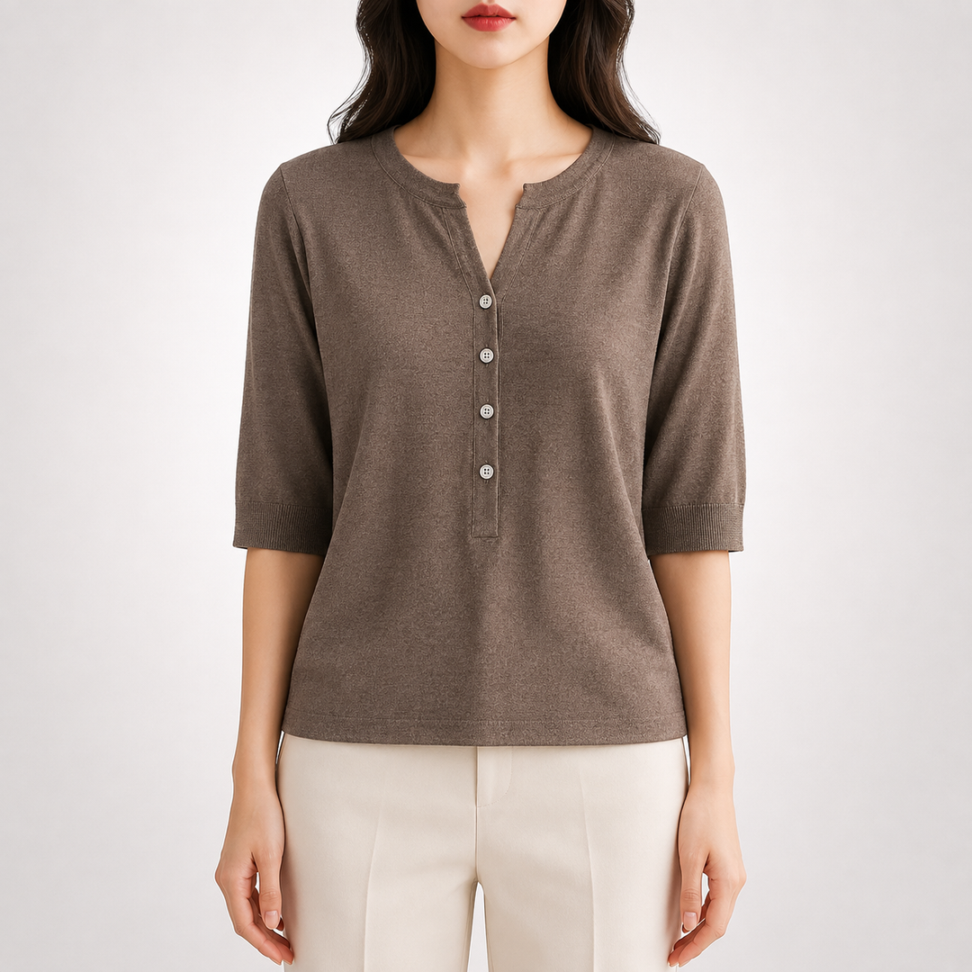 Ada | Split Neck Knit Top - Helen & Olivia Manhattan