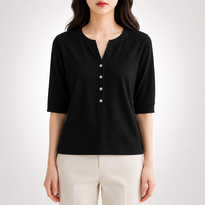 Ada | Split Neck Knit Top - Helen & Olivia Manhattan