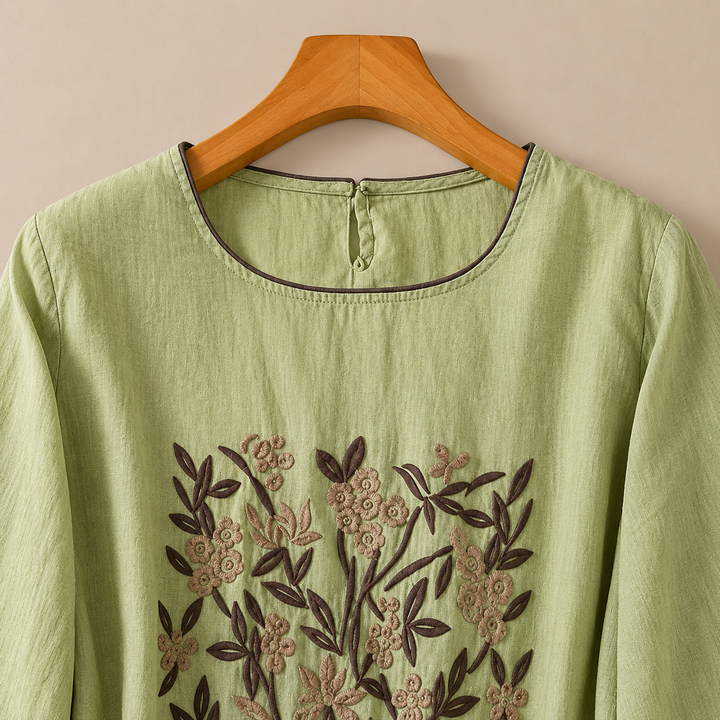 Iris | Cotton Linen Floral Blouse - Helen & Olivia Manhattan