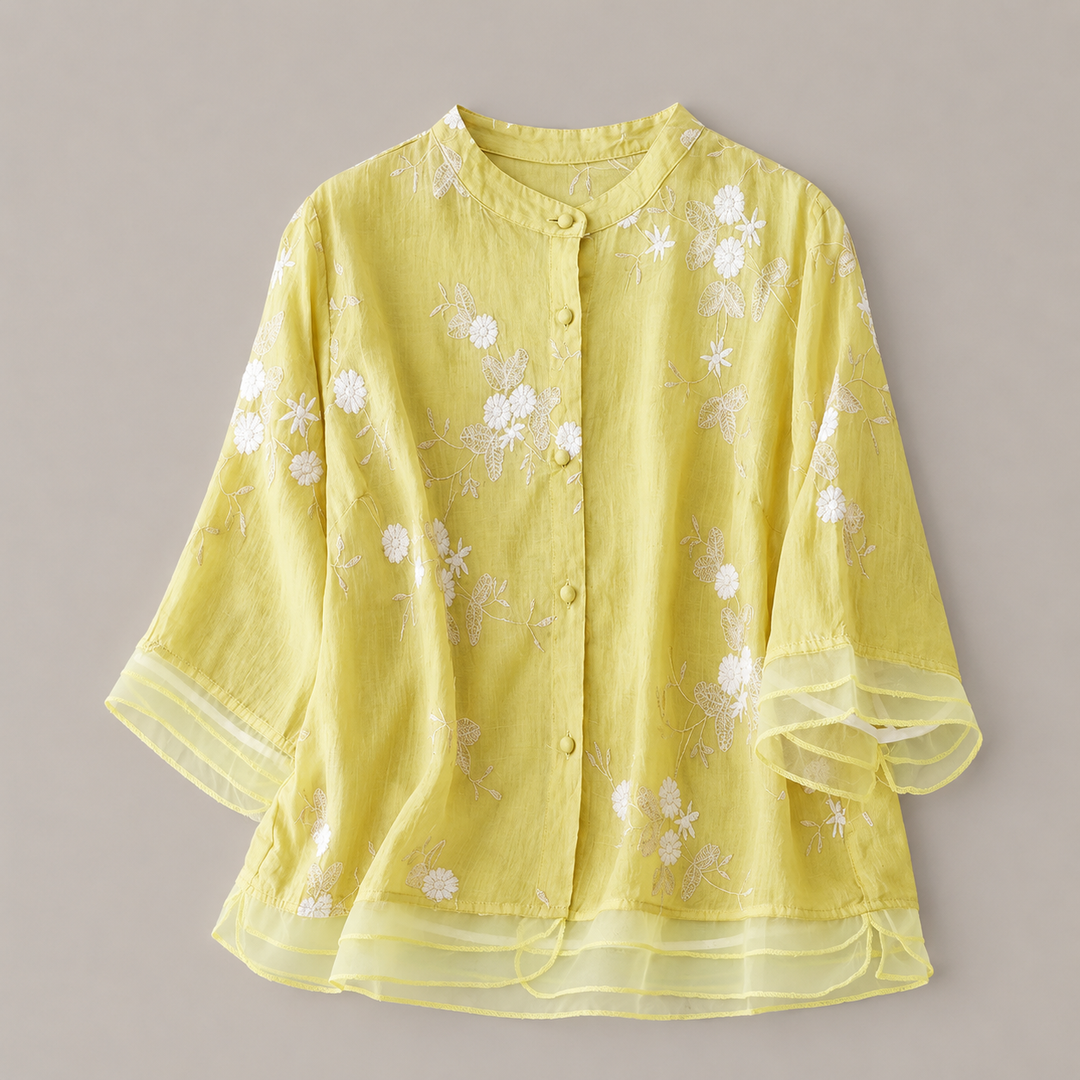 Camille | Floral Cotton Linen Blouse - Helen & Olivia Manhattan