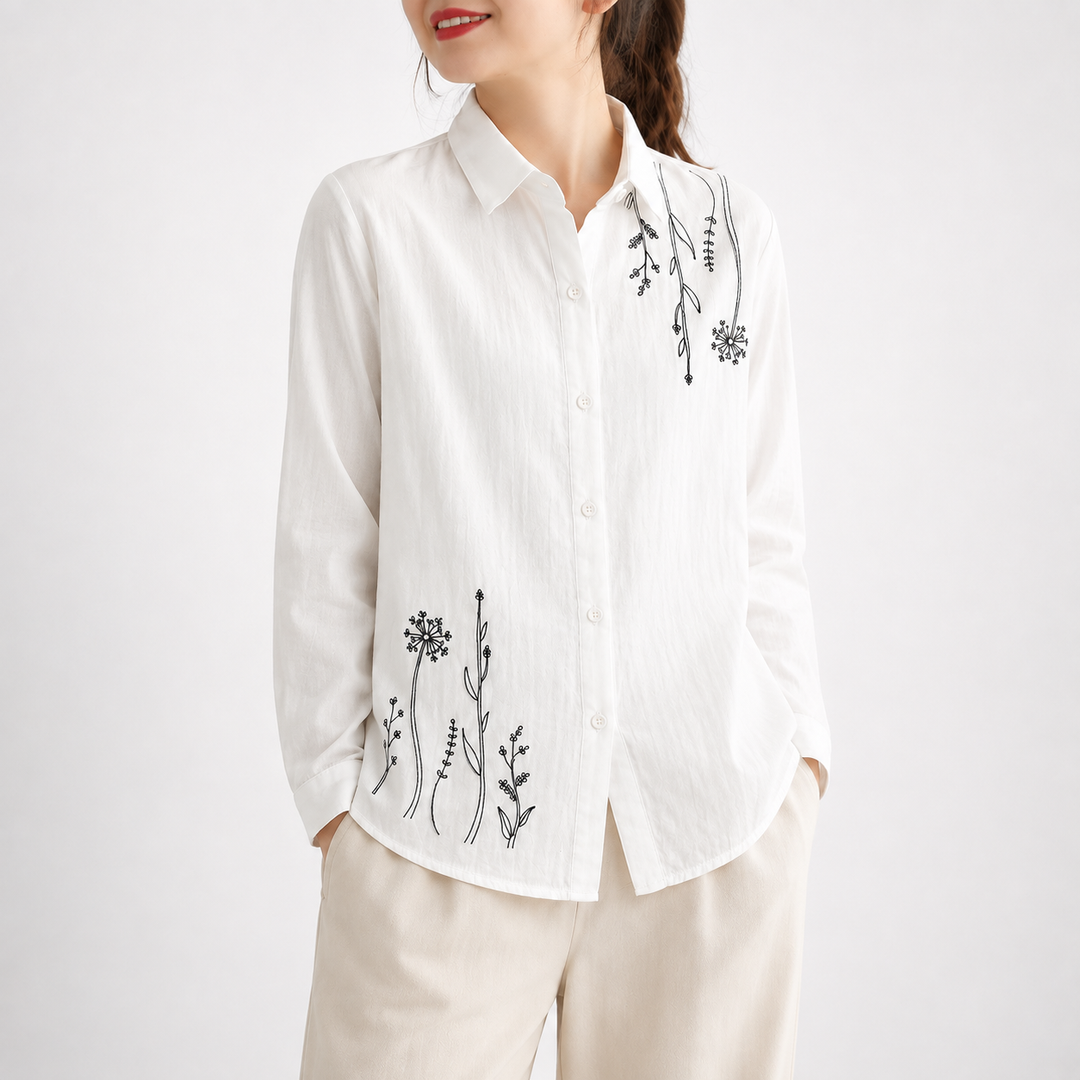 Elodie | Floral Cotton Linen Shirt - Helen & Olivia Manhattan