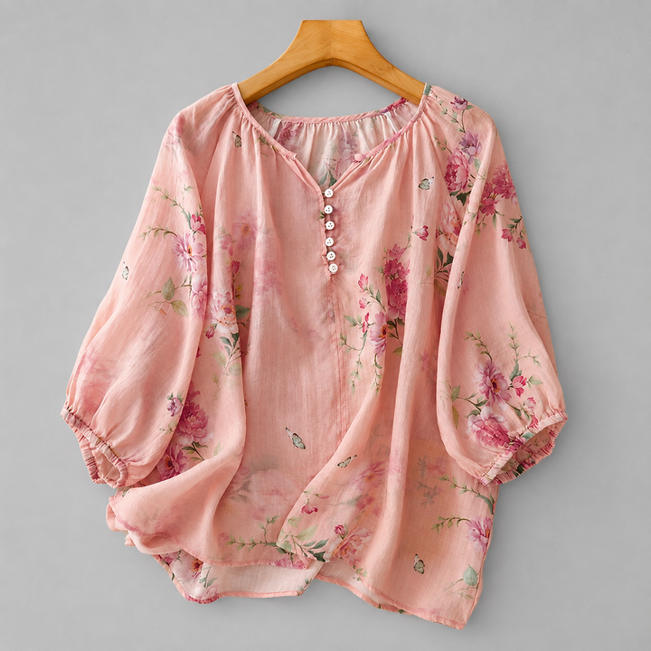 Lillian | Floral Cotton Linen Blouse - Helen & Olivia Manhattan