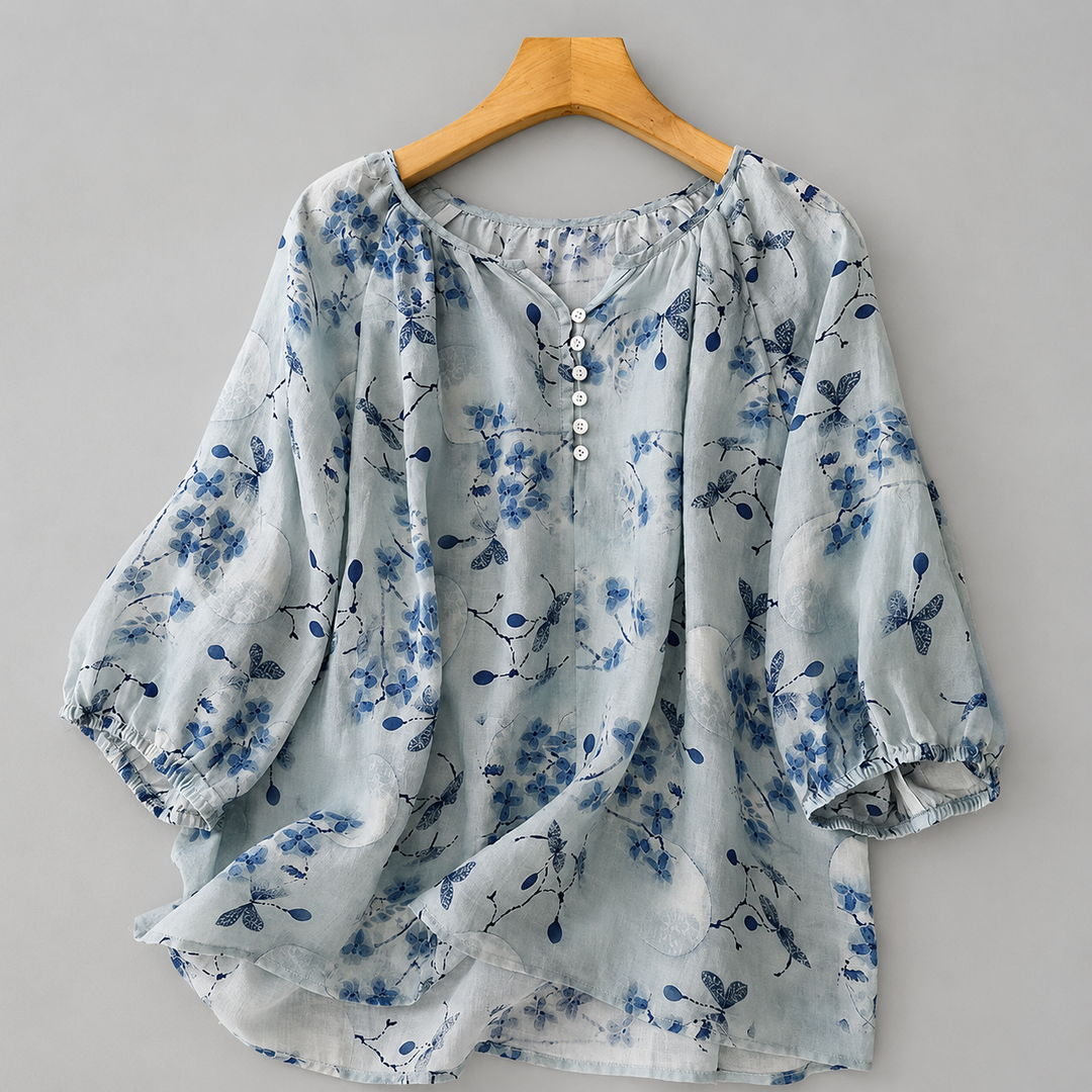 Lillian | Floral Cotton Linen Blouse - Helen & Olivia Manhattan
