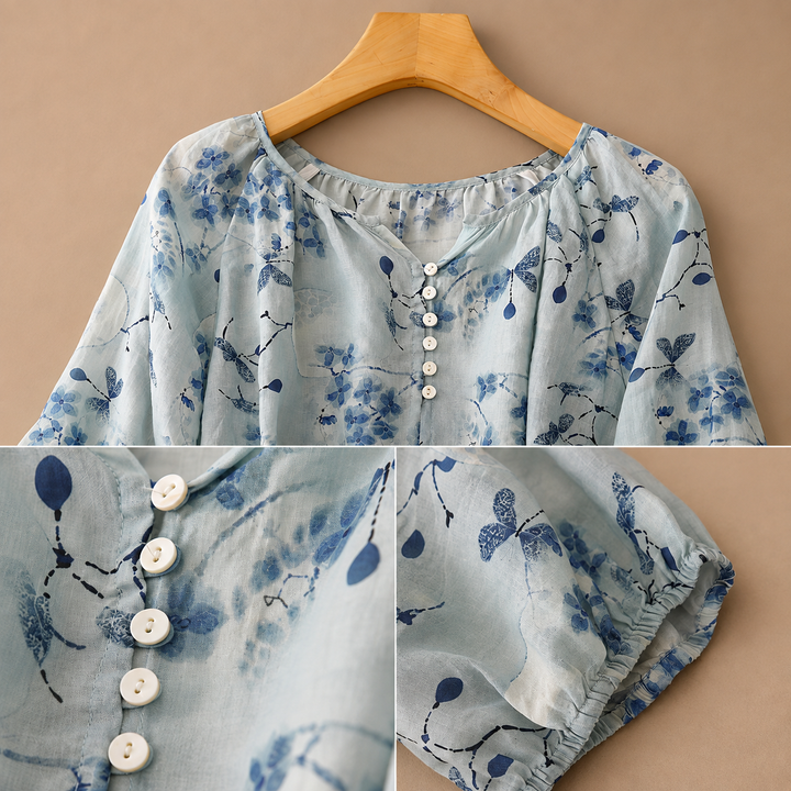 Lillian | Floral Cotton Linen Blouse - Helen & Olivia Manhattan