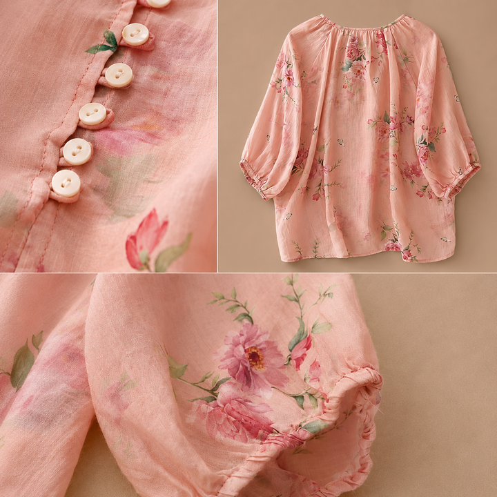 Lillian | Floral Cotton Linen Blouse - Helen & Olivia Manhattan