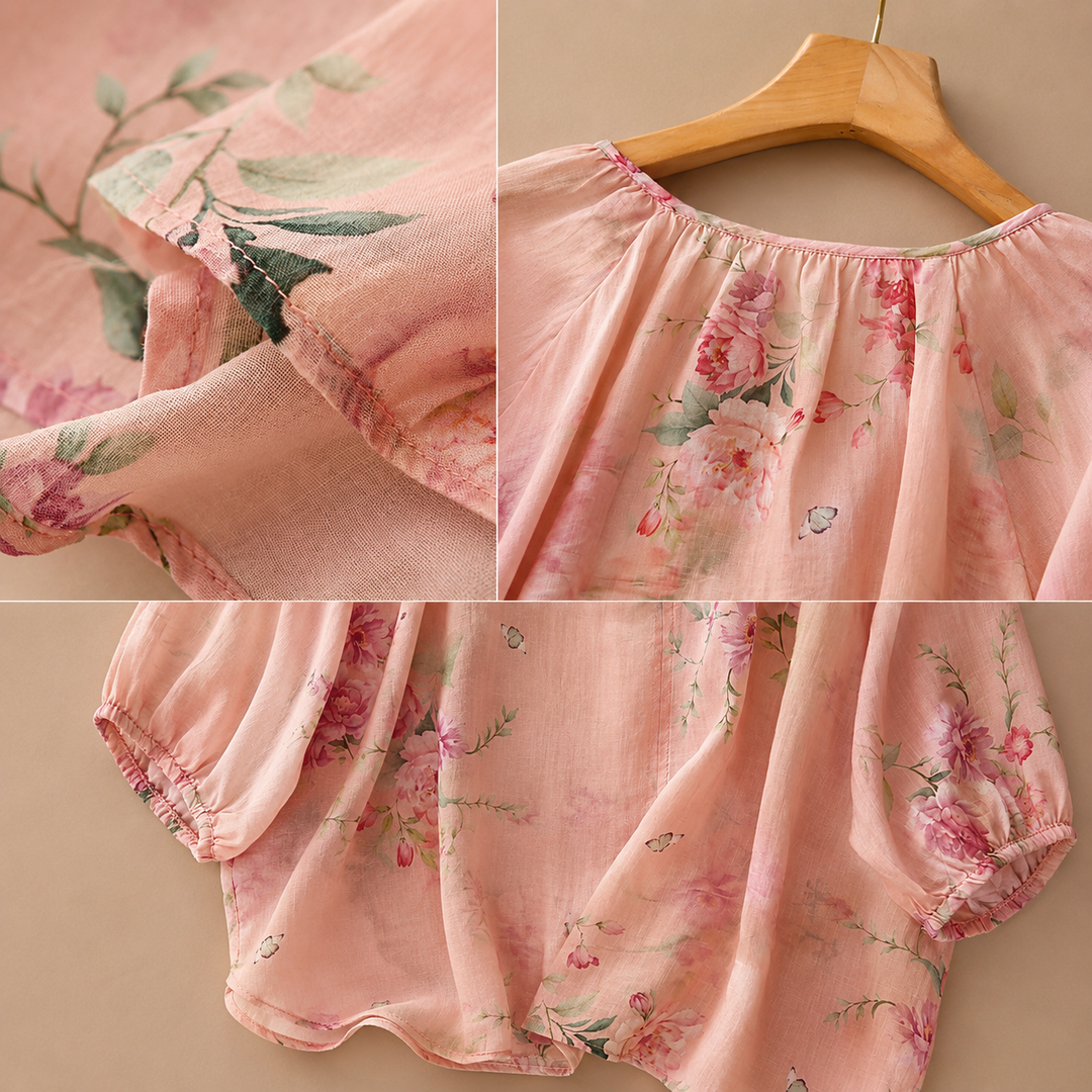 Lillian | Floral Cotton Linen Blouse - Helen & Olivia Manhattan