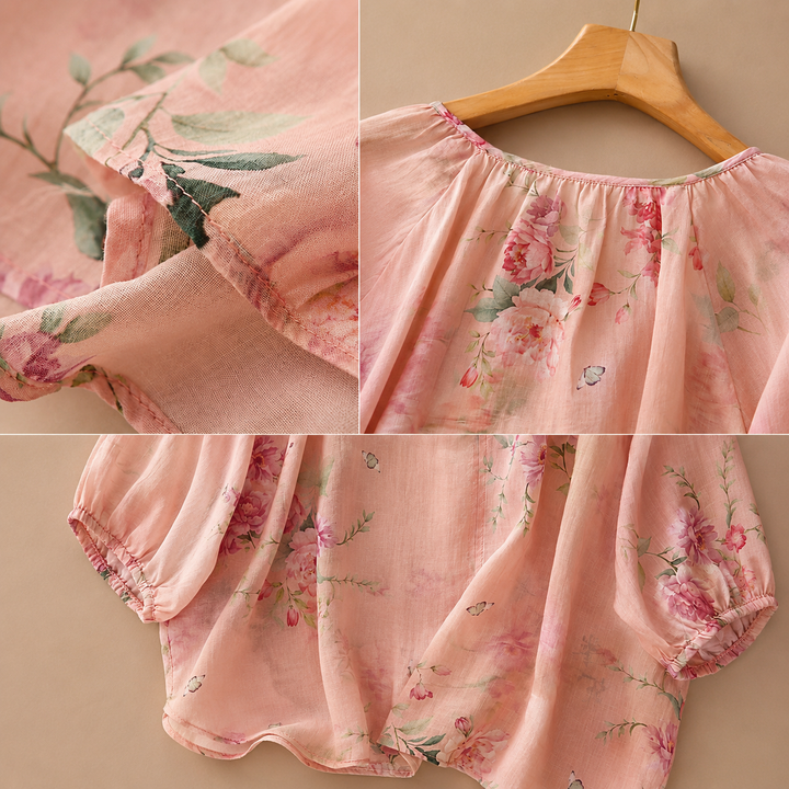 Lillian | Floral Cotton Linen Blouse - Helen & Olivia Manhattan