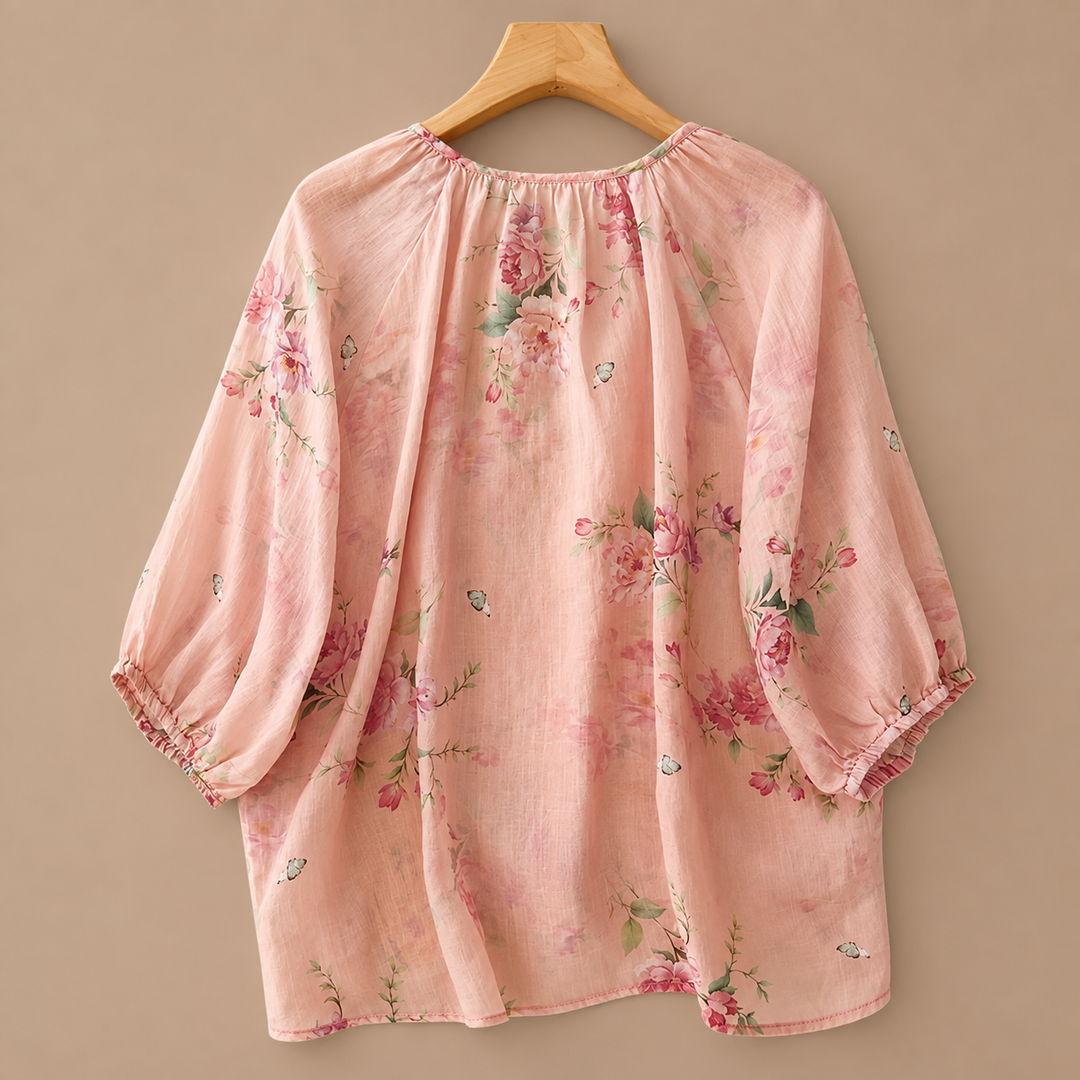 Lillian | Floral Cotton Linen Blouse - Helen & Olivia Manhattan