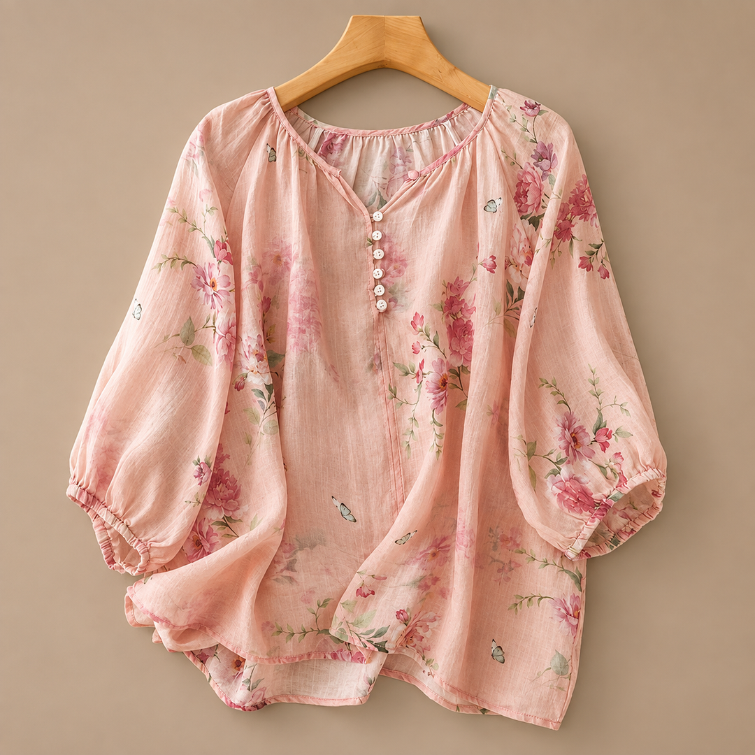Lillian | Floral Cotton Linen Blouse - Helen & Olivia Manhattan