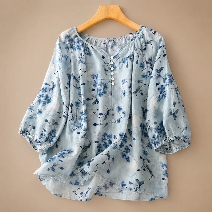 Lillian | Floral Cotton Linen Blouse - Helen & Olivia Manhattan