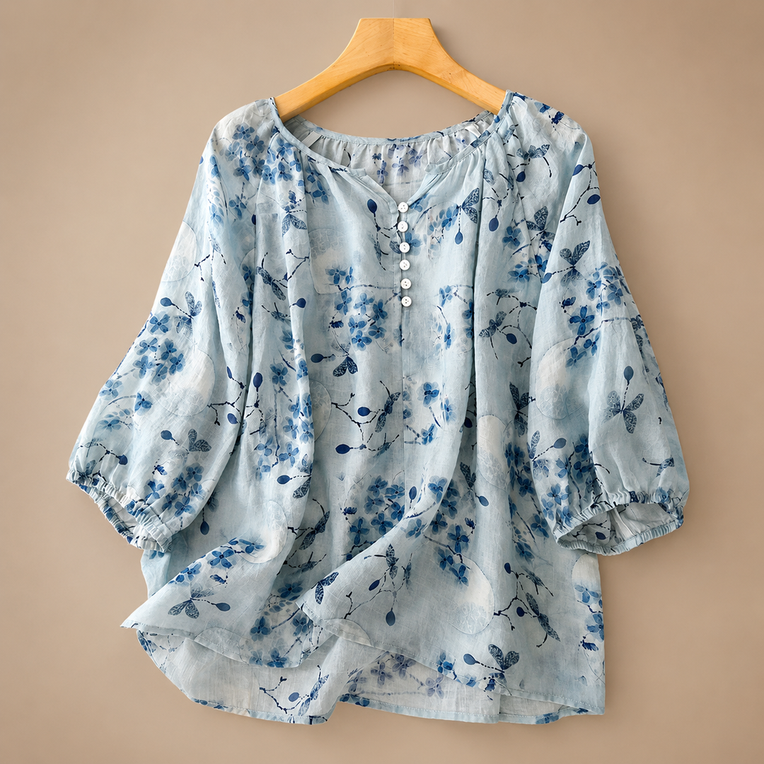 Lillian | Floral Cotton Linen Blouse - Helen & Olivia Manhattan