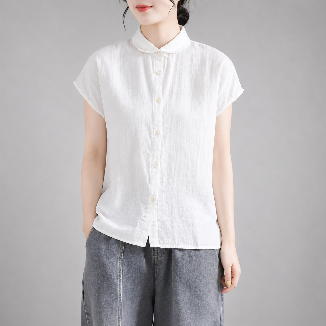 Delphine | Cotton Linen Button Blouse - Helen & Olivia Manhattan