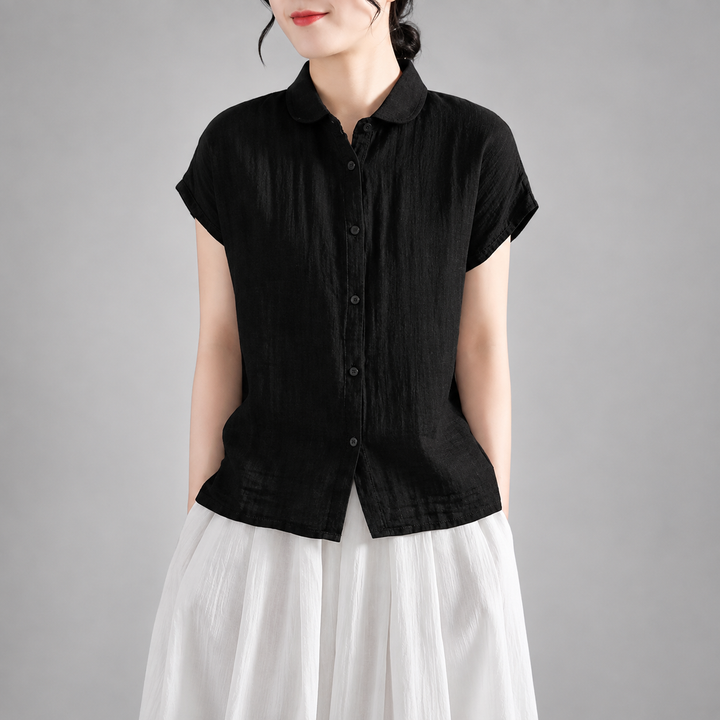 Delphine | Cotton Linen Button Blouse - Helen & Olivia Manhattan