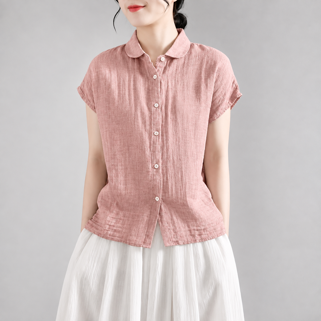 Delphine | Cotton Linen Button Blouse - Helen & Olivia Manhattan