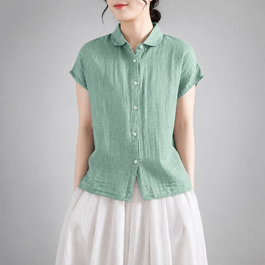 Delphine | Cotton Linen Button Blouse - Helen & Olivia Manhattan