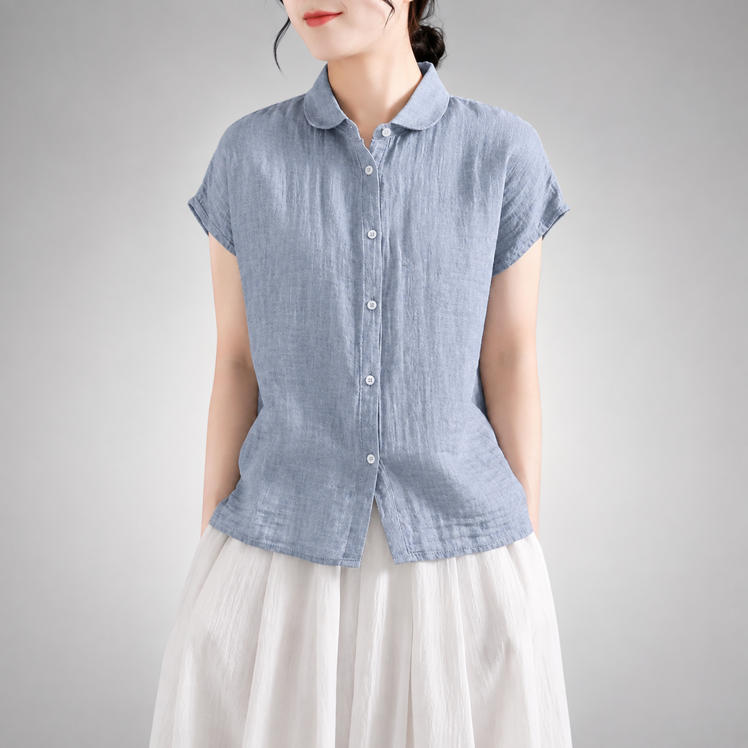 Delphine | Cotton Linen Button Blouse - Helen & Olivia Manhattan