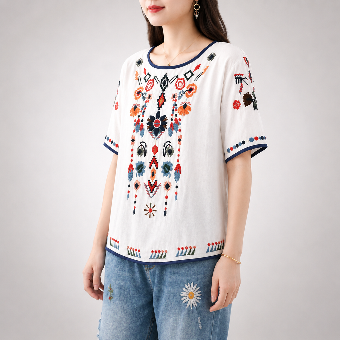 Melina | Cotton Linen Blouse - Helen & Olivia Manhattan