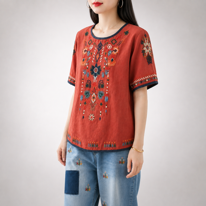 Melina | Cotton Linen Blouse - Helen & Olivia Manhattan