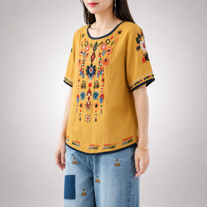 Melina | Cotton Linen Blouse - Helen & Olivia Manhattan