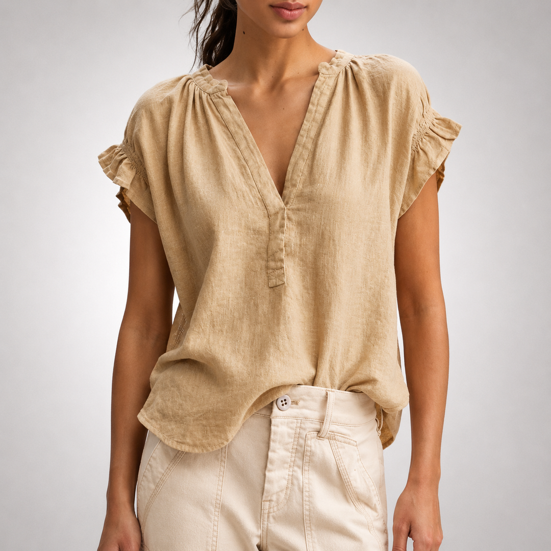 Cecelia | Ruffle Linen Blouse - Helen & Olivia Manhattan