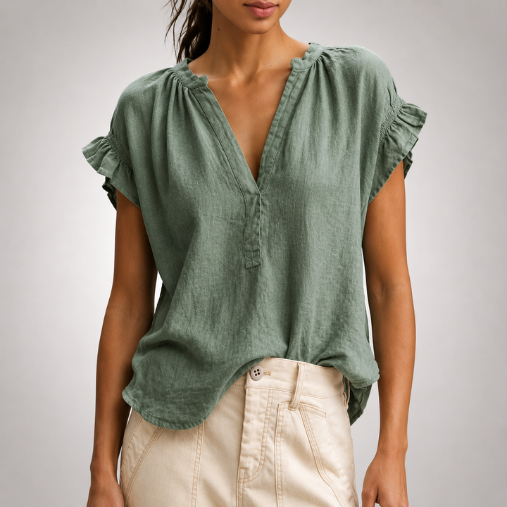 Cecelia | Ruffle Linen Blouse - Helen & Olivia Manhattan