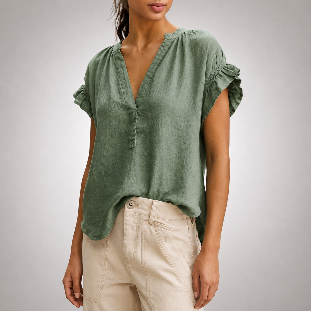 Cecelia | Ruffle Linen Blouse - Helen & Olivia Manhattan