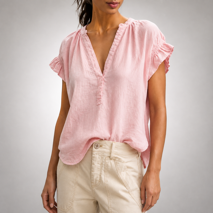 Cecelia | Ruffle Linen Blouse - Helen & Olivia Manhattan